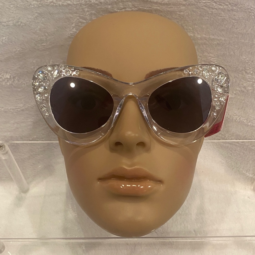 Betsey Johnson Crown Jewel Cat Eye Clear Embellished Sunnies Sunglasses NWT